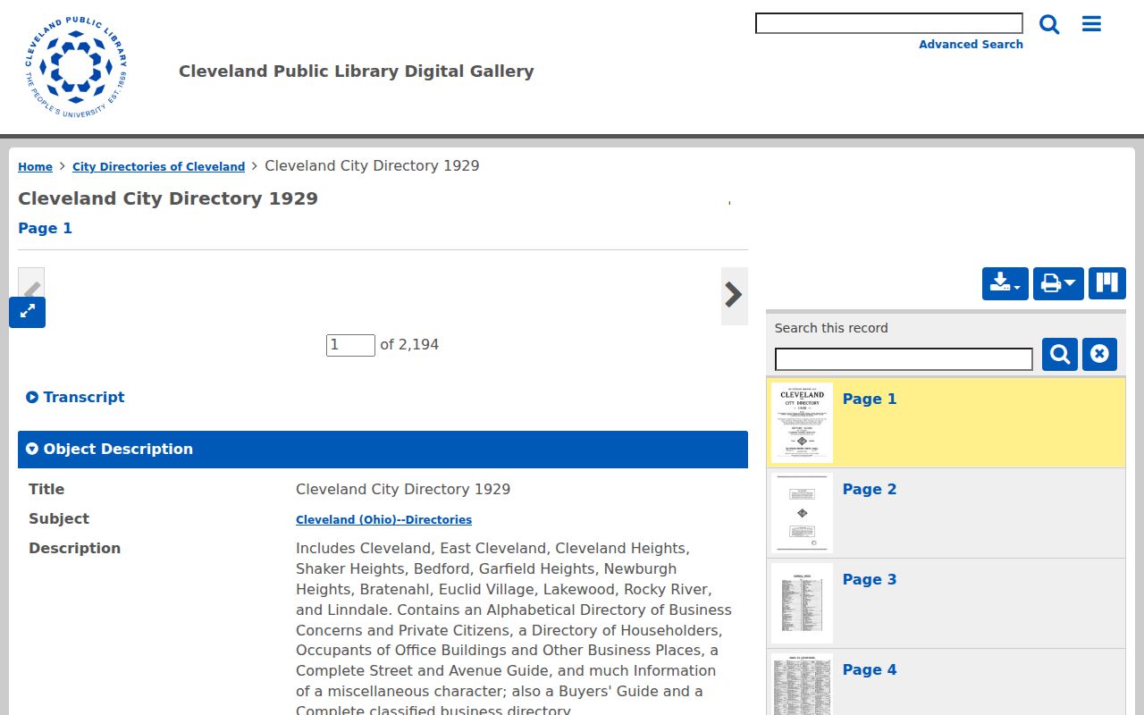 Lakewood city directory digitized 1929 Cleveland directory collection