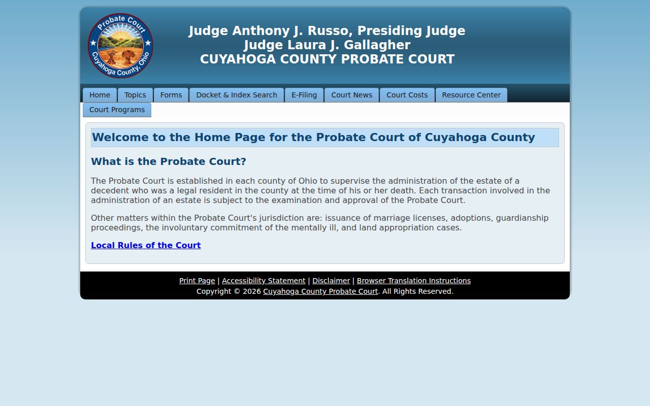 Lakewood residents directory Cuyahoga Probate Court record access