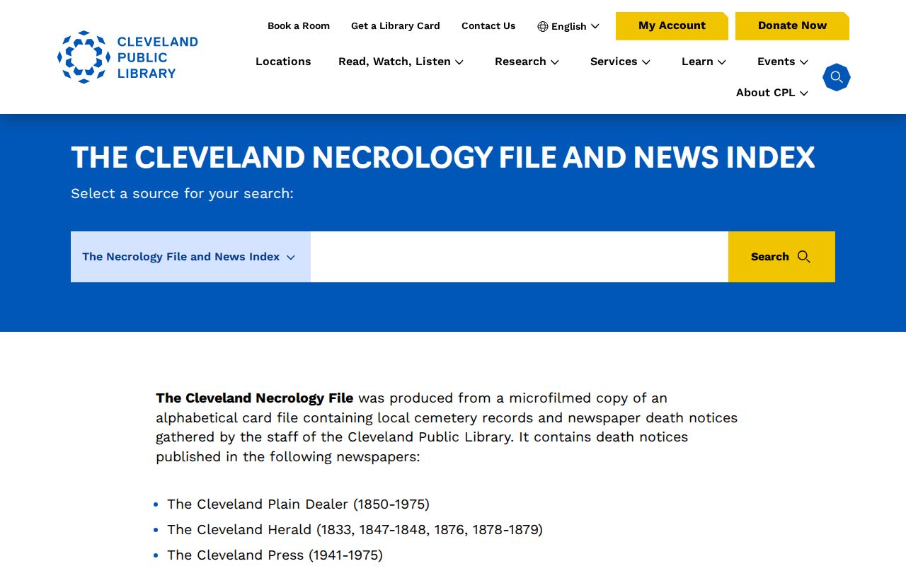 Lakewood previous residents view of Cleveland Public Library News Index