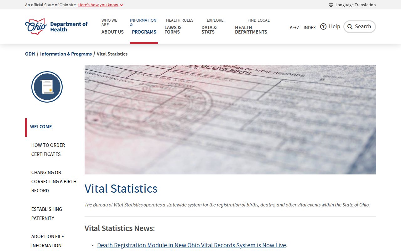 Lakewood previous residents view of Ohio Department of Health Vital Statistics