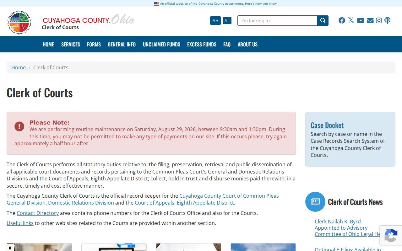 Lakewood resident lookup view of Cuyahoga County Clerk of Courts