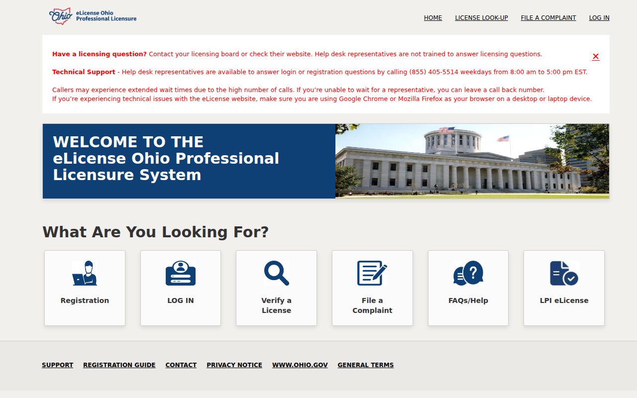 Lakewood resident lookup view of Ohio eLicense portal