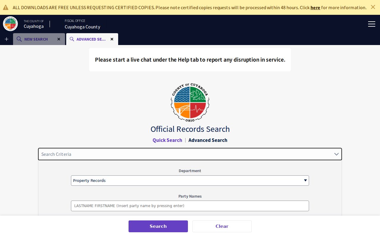 Lakewood street directory Official Records Advanced Search fields