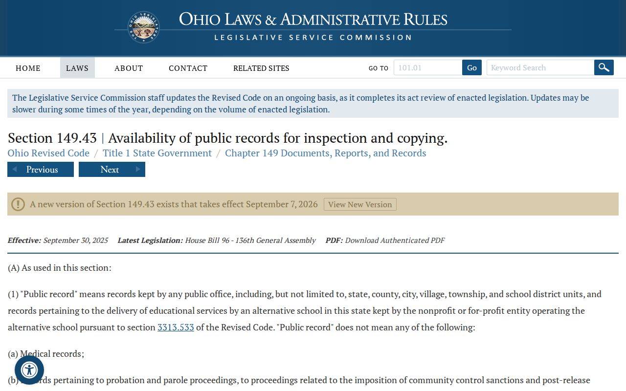 Lakewood ZIP code directory Ohio public records law